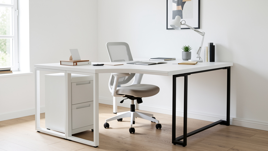 Bureau blanc de 100 x 50 x 77 cm avec 2 tiroirs
