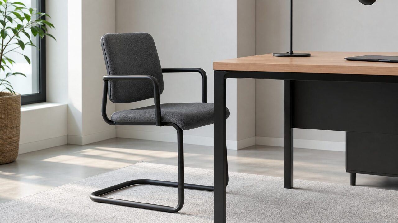 hjh OFFICE - Chaise sans roulettes noir/gris en similicuir