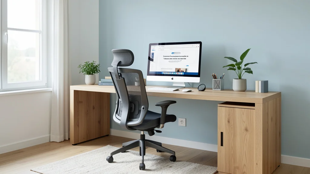 Bureau en bois devant un mur bleu avec des accessoires assortis