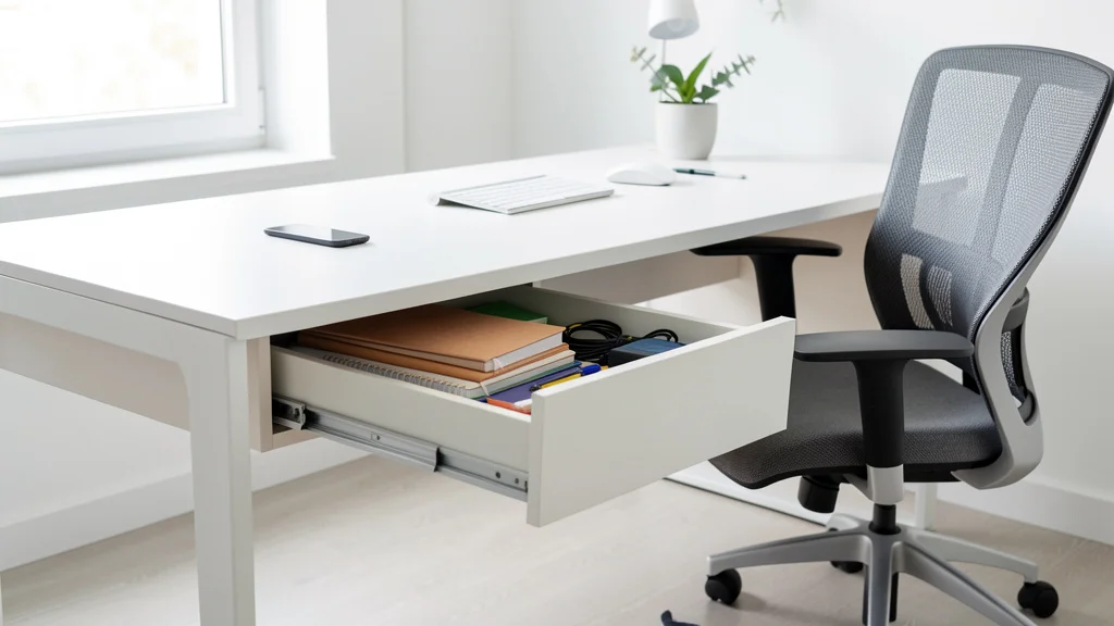 Rangement coulissant ouvert sous le plan de travail