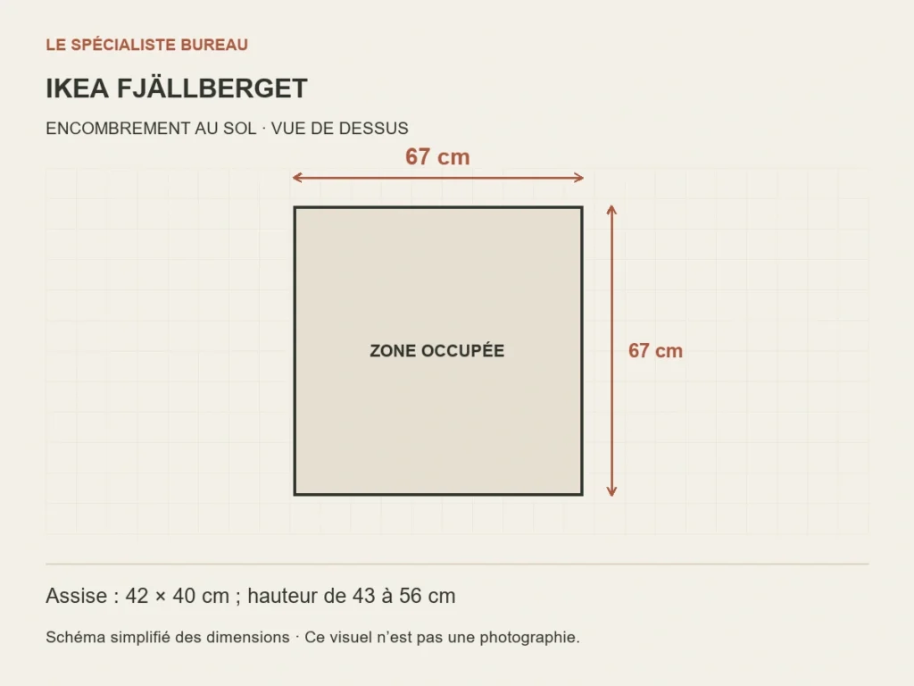 Schéma IKEA FJÄLLBERGET : encombrement au sol de 67 cm par 67 cm.