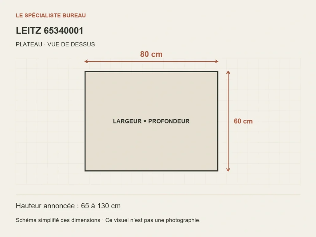 Schéma LEITZ 65340001 : plateau de 80 cm par 60 cm.